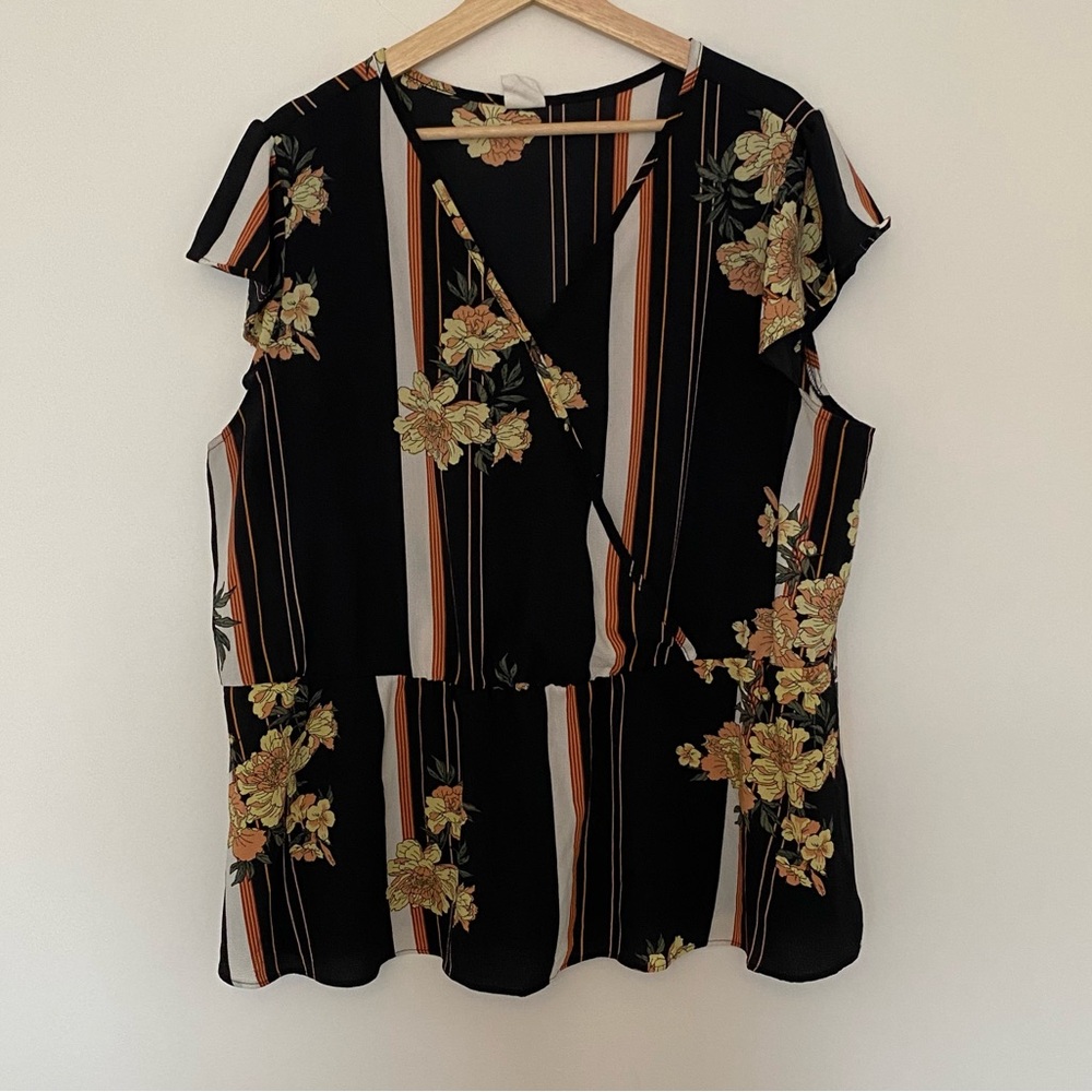 DC Jeans Women’s Vintage Orange & Black Floral Shirt, Size 1XL, Office, Spring